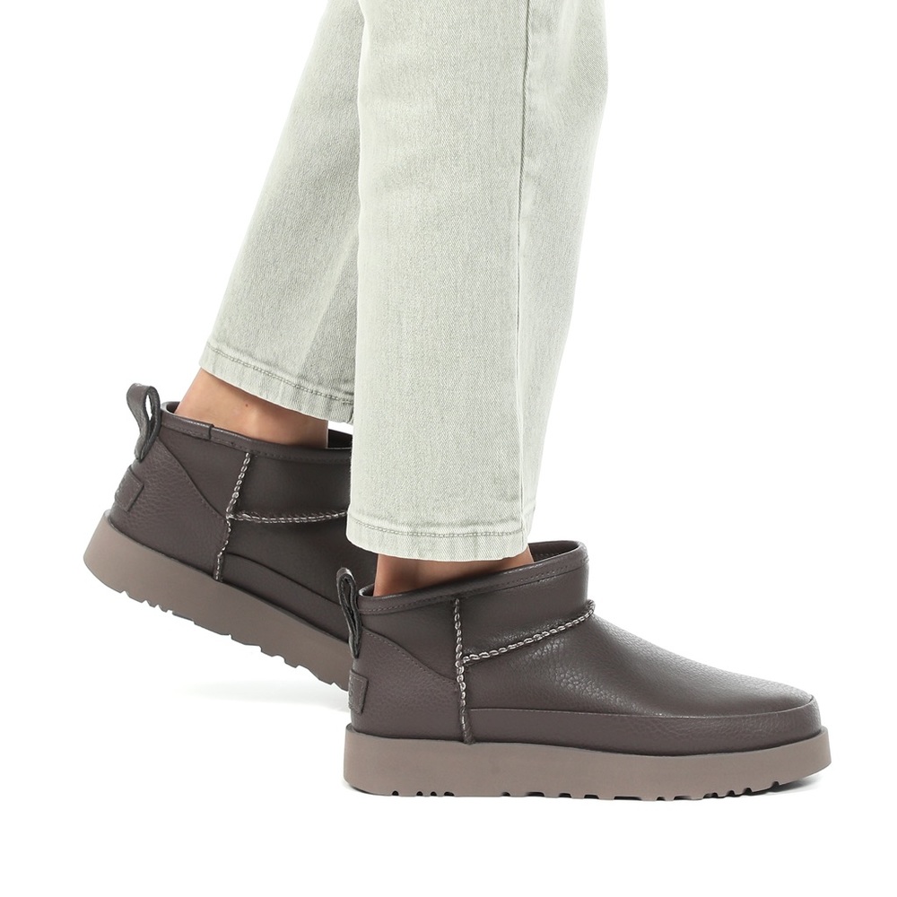 UGG Classic Sugar Ultra Mini Leather Women Boots Size 9 1121618 / Thunder Cloud